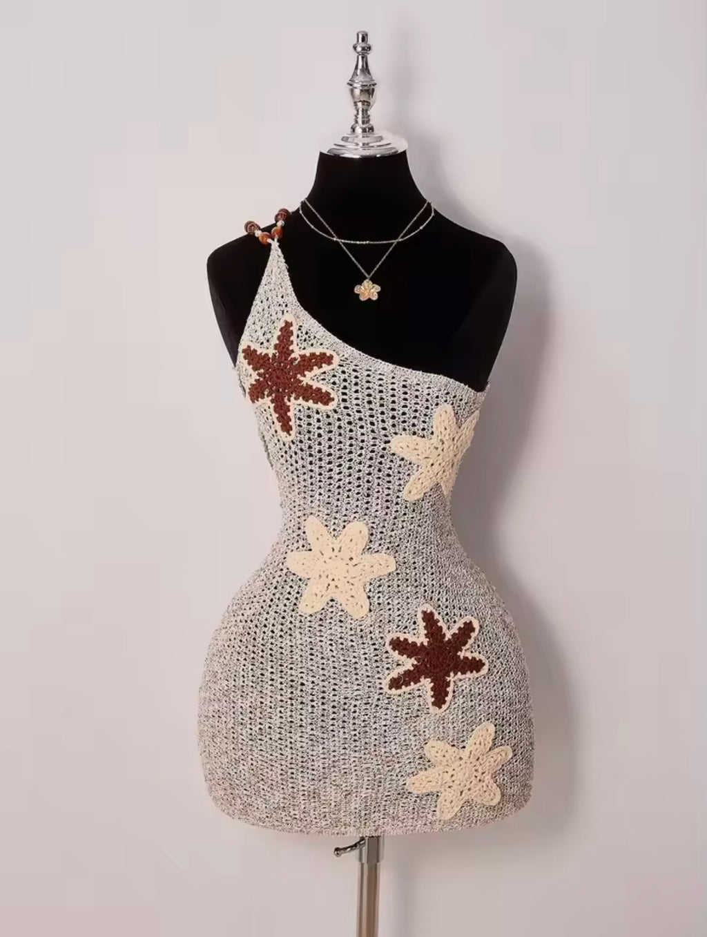 Sally's Starfish Crochet Mini Dress – Bodycon Mesh Beach Vacation Cover-Up Dress