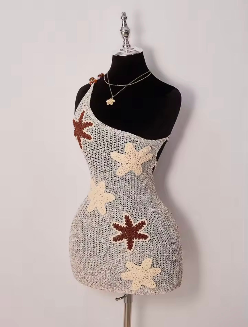 Sally's Starfish Crochet Mini Dress – Bodycon Mesh Beach Vacation Cover-Up Dress