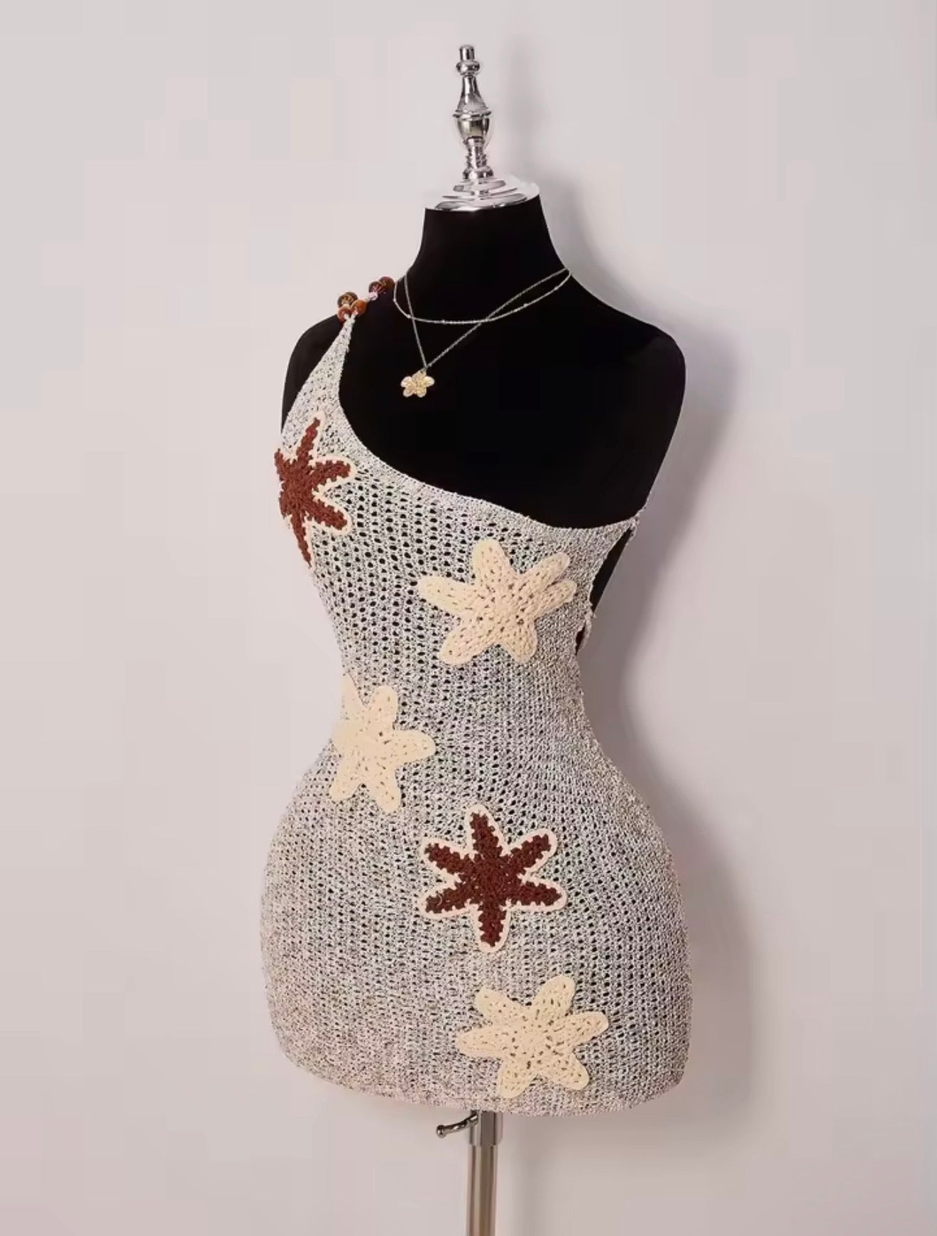 Sally's Starfish Crochet Mini Dress – Bodycon Mesh Beach Vacation Cover-Up Dress