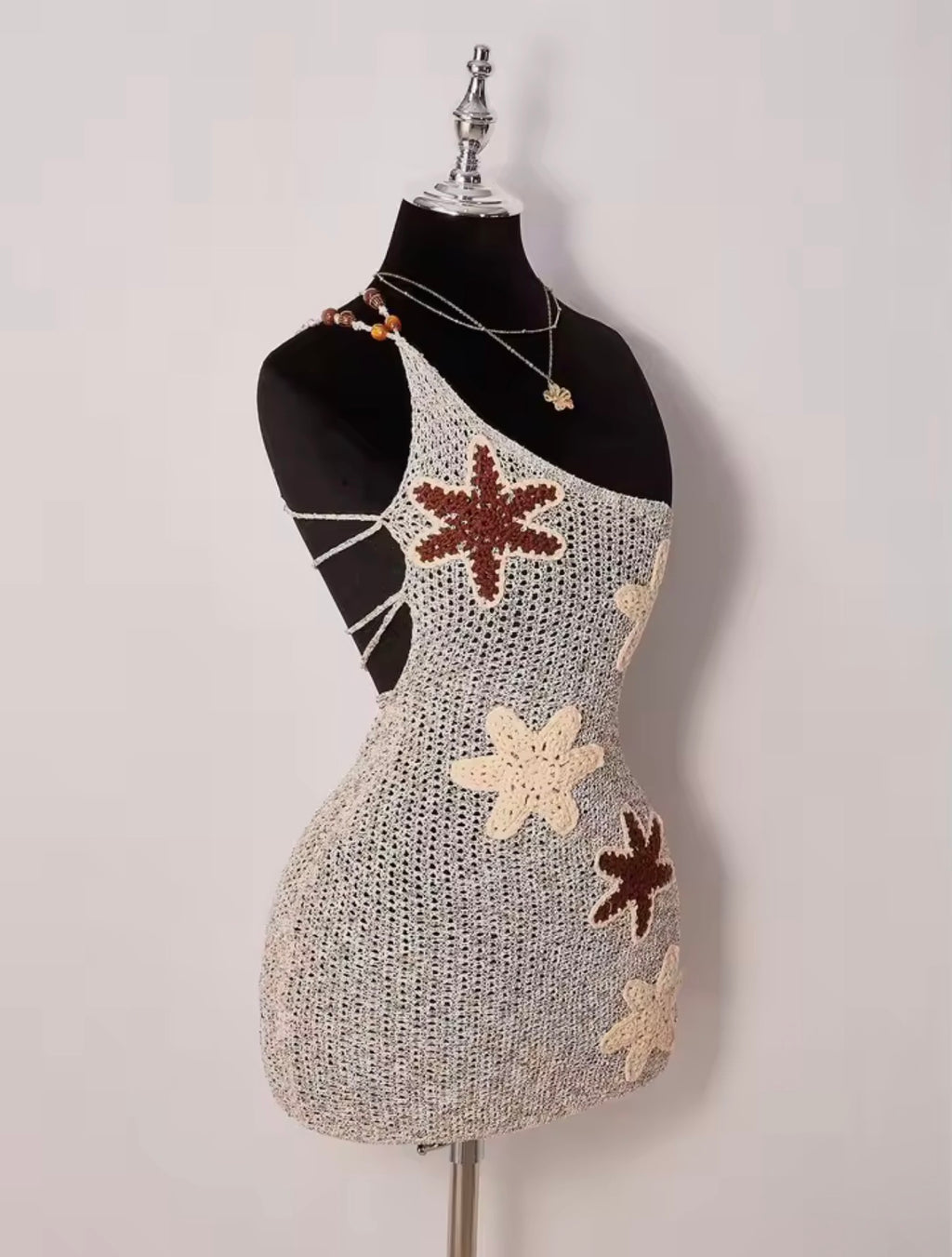 Sally's Starfish Crochet Mini Dress – Bodycon Mesh Beach Vacation Cover-Up Dress
