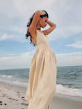 Sandcastle Vintage Cotton Sling Dress – A-Line V-Neck Sundress with Relaxed Fit