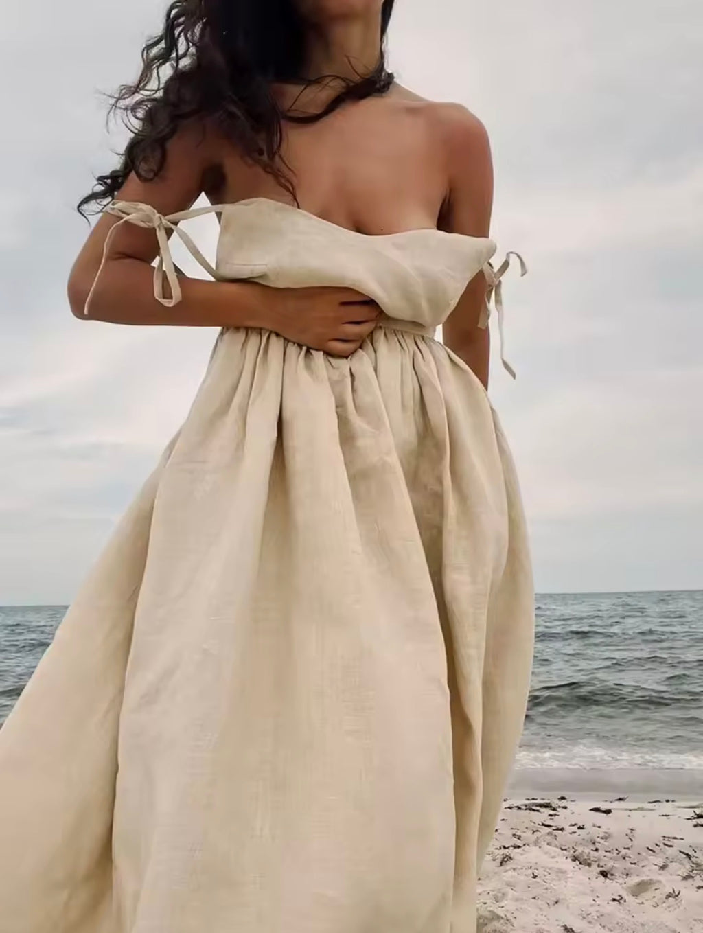 Sandcastle Vintage Cotton Sling Dress – A-Line V-Neck Sundress with Relaxed Fit