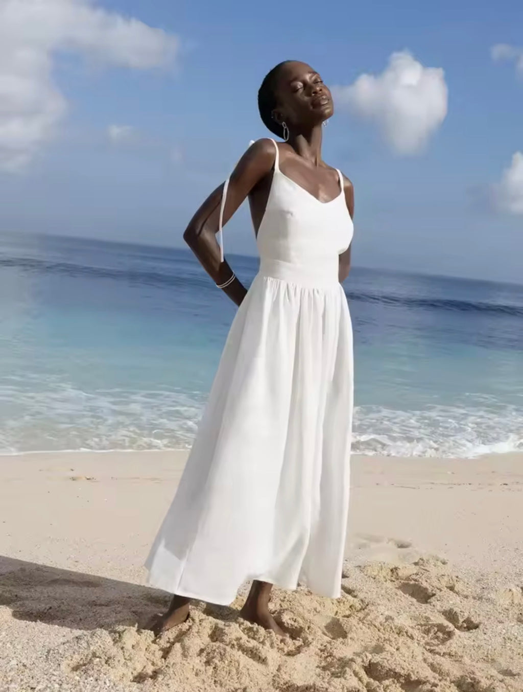 Daylight Vintage Cotton Sling Dress – Summer Beach A-Line V-Neck Sundress with Relaxed Fit