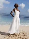 Daylight Vintage Cotton Sling Dress – Summer Beach A-Line V-Neck Sundress with Relaxed Fit