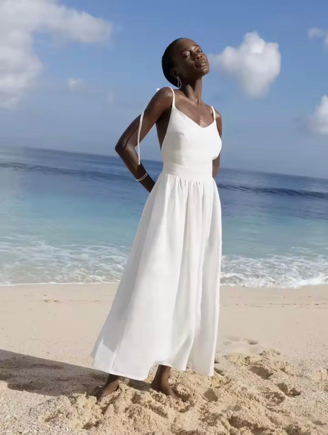 Daylight Vintage Cotton Sling Dress – Summer Beach A-Line V-Neck Sundress with Relaxed Fit