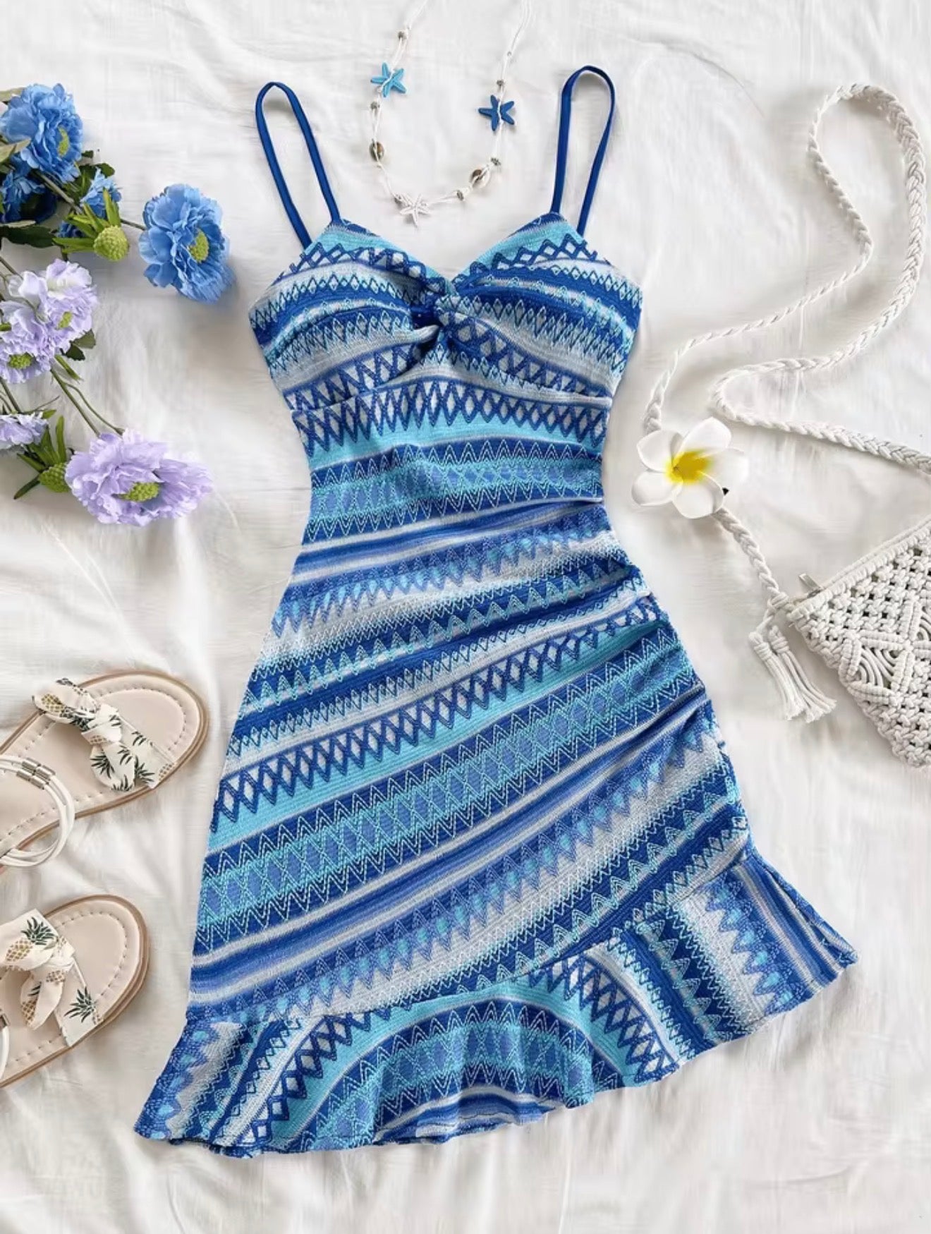 Blue Days Backless Halter Dress – European Street Style Sleeveless Mini Dress