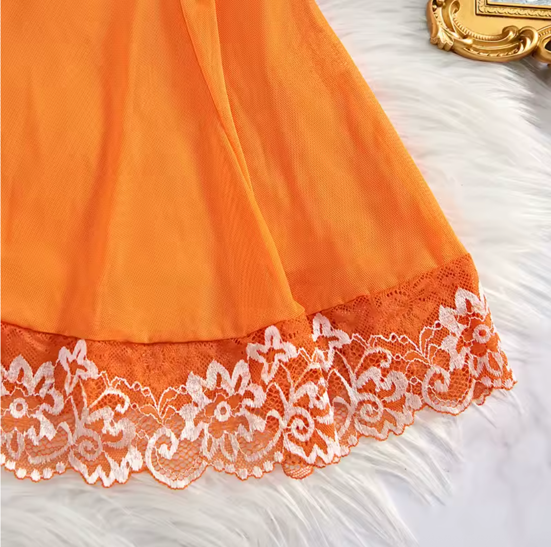 Orange Blossom – Elegant Sling Sleepwear Pajama Set with Thong Babydoll Lingerie