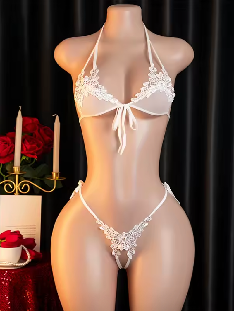 Luxe Lace Push Up Bra & Thong Set – Sexy Embroidered Adjustable Lingerie with Open G-String